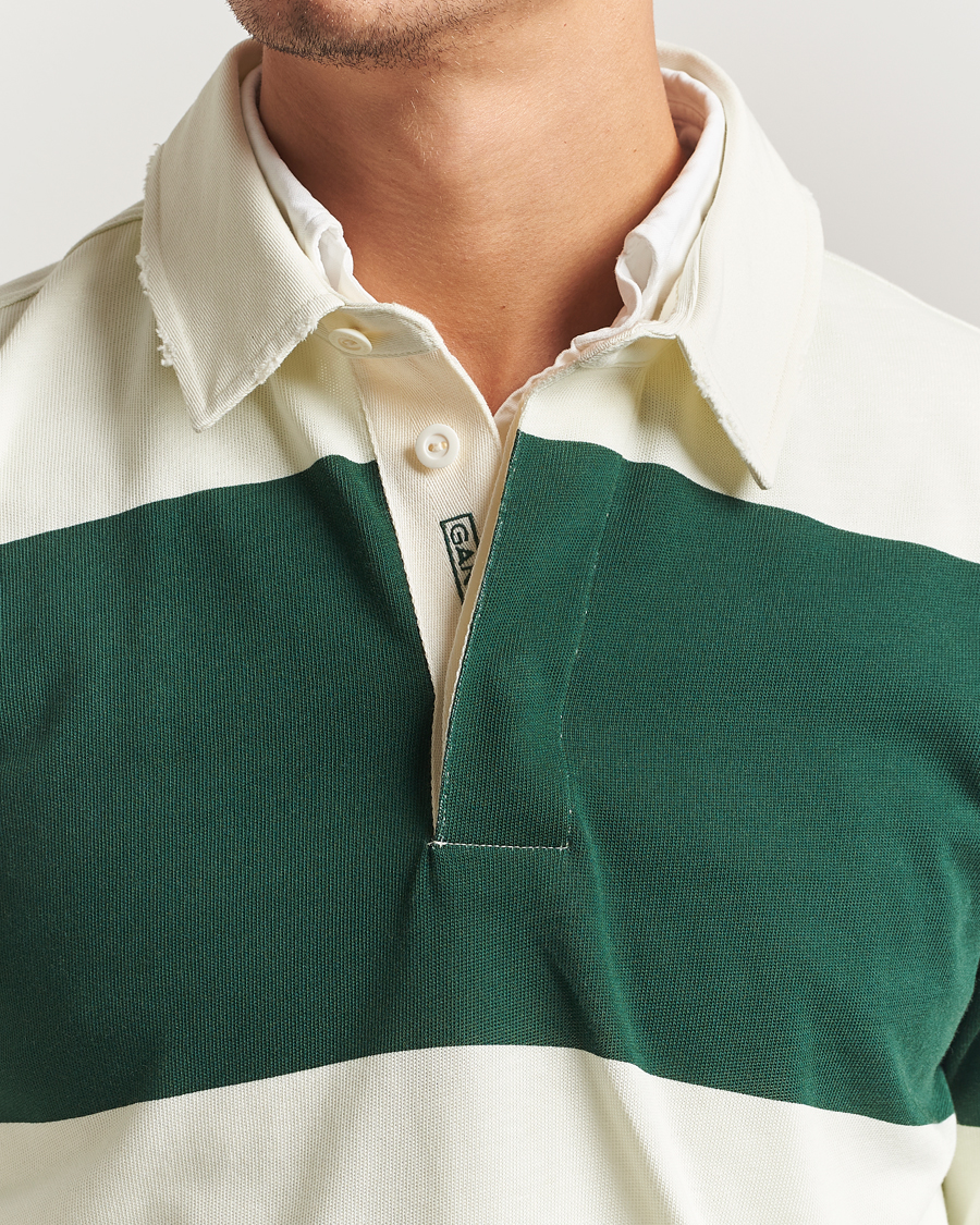 Men | Sweaters & Knitwear | GANT 240 Mulberry Street | Block Stripe Heavy Rugger Forest Green/White
