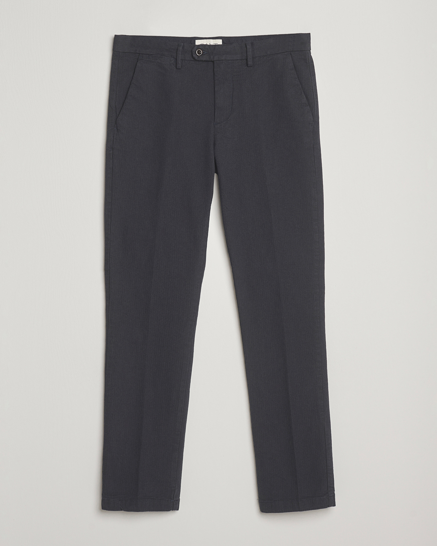 Men | Trousers | GANT | Slim Fit Cotton Herringbone Trousers Antracite
