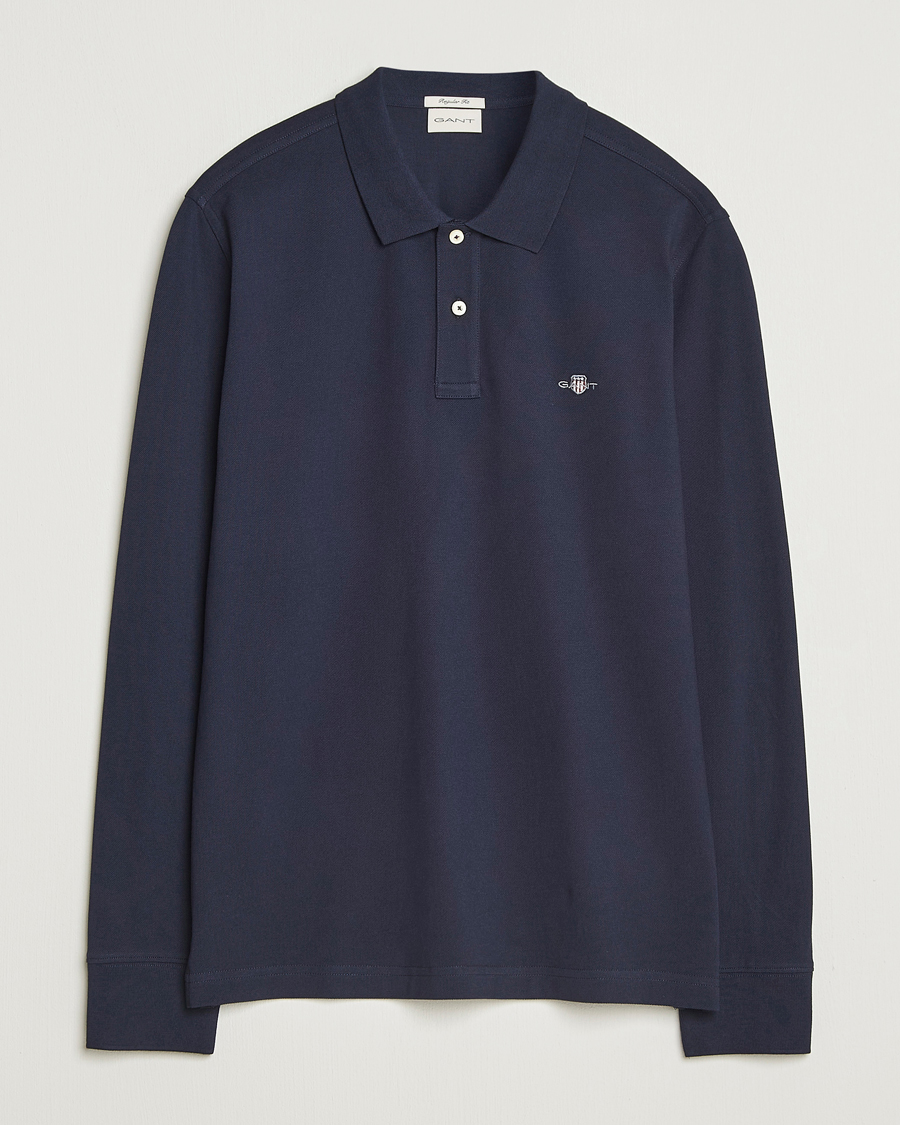 Men | Polo Shirts | GANT | Regular Shield Long Sleeve Polo Evening Blue