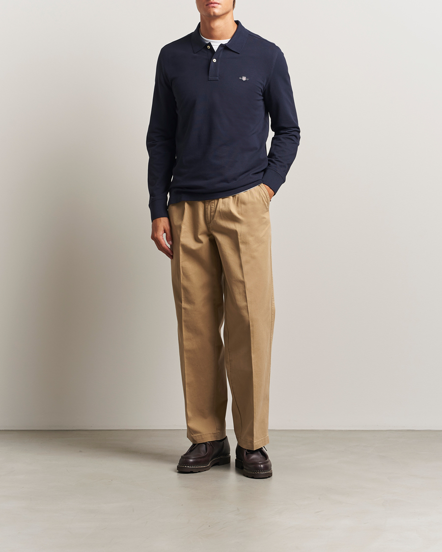 Men | Polo Shirts | GANT | Regular Shield Long Sleeve Polo Evening Blue
