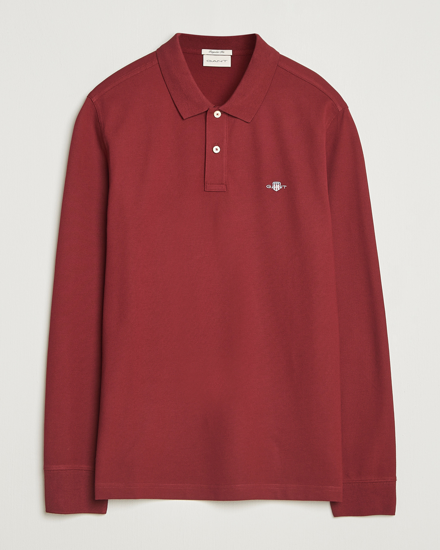 Men | Polo Shirts | GANT | Regular Shield Long Sleeve Polo Plumped Red