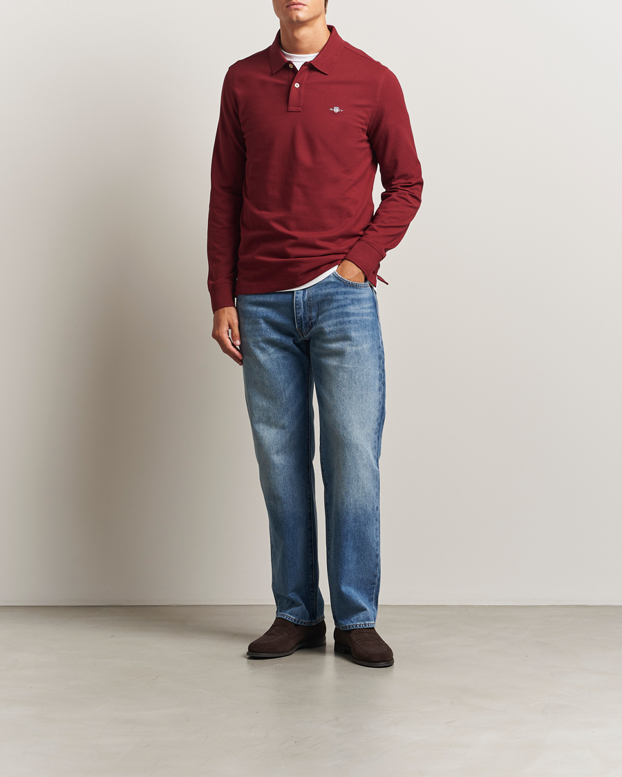 Men | Polo Shirts | GANT | Regular Shield Long Sleeve Polo Plumped Red