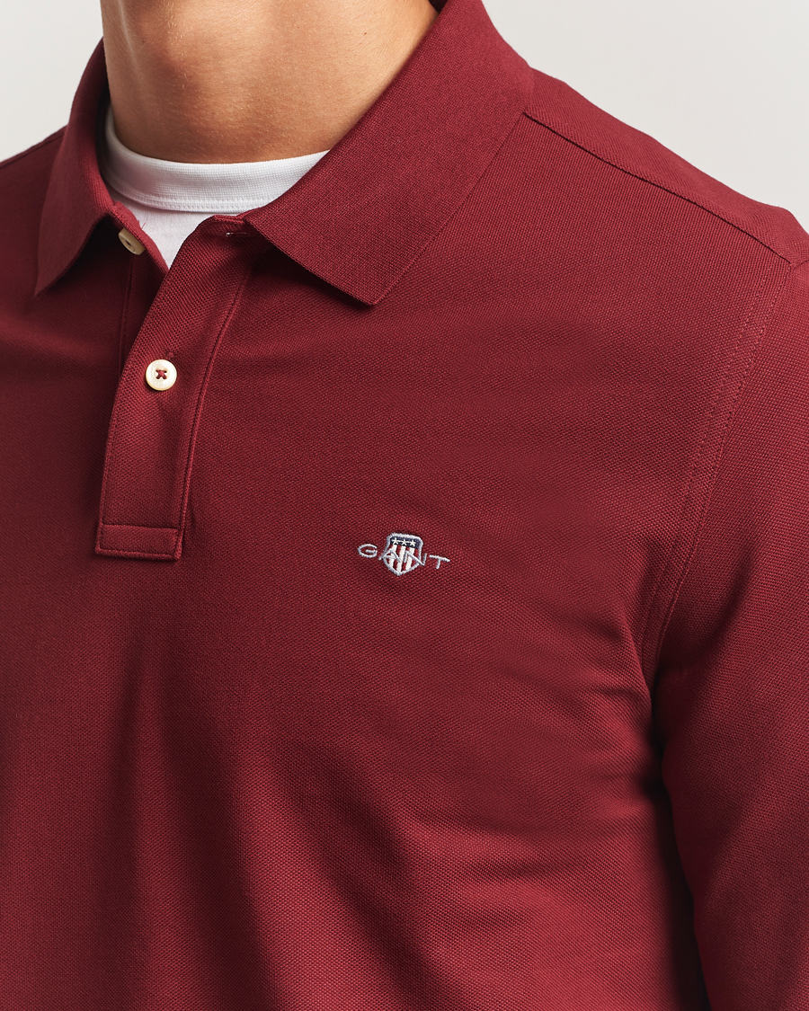 Men | Polo Shirts | GANT | Regular Shield Long Sleeve Polo Plumped Red