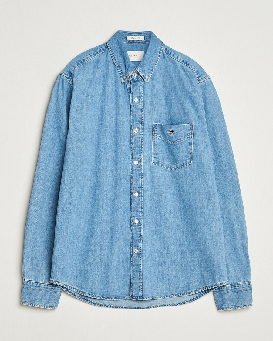 Men | Shirts | GANT | Regular Fit Denim Shirt Light Blue Worn In
