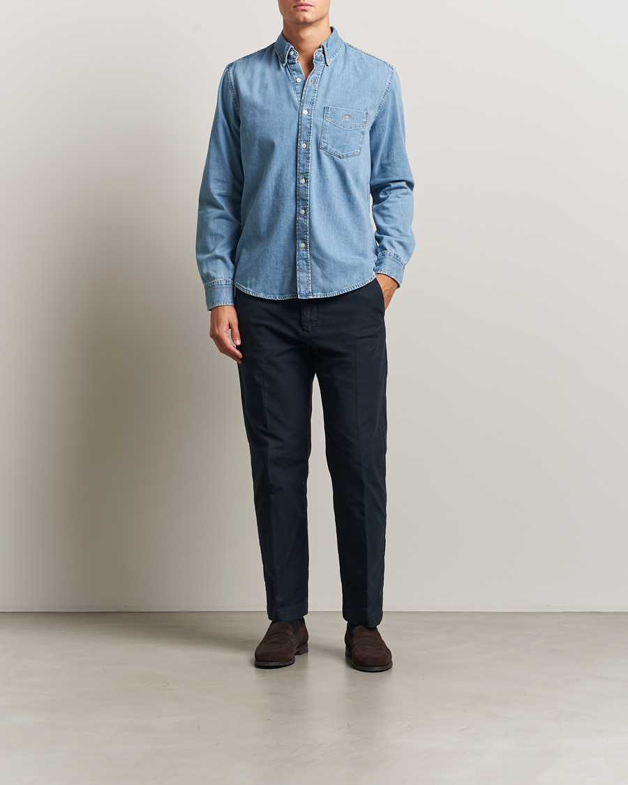 Men | Shirts | GANT | Regular Fit Denim Shirt Light Blue Worn In