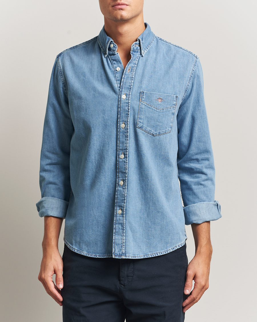 Men | Shirts | GANT | Regular Fit Denim Shirt Light Blue Worn In