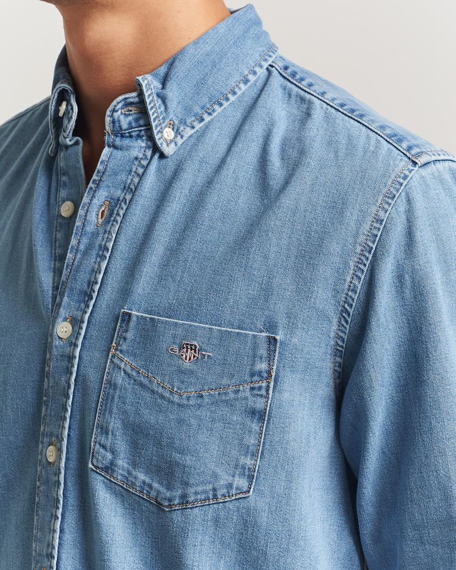 Men | Shirts | GANT | Regular Fit Denim Shirt Light Blue Worn In