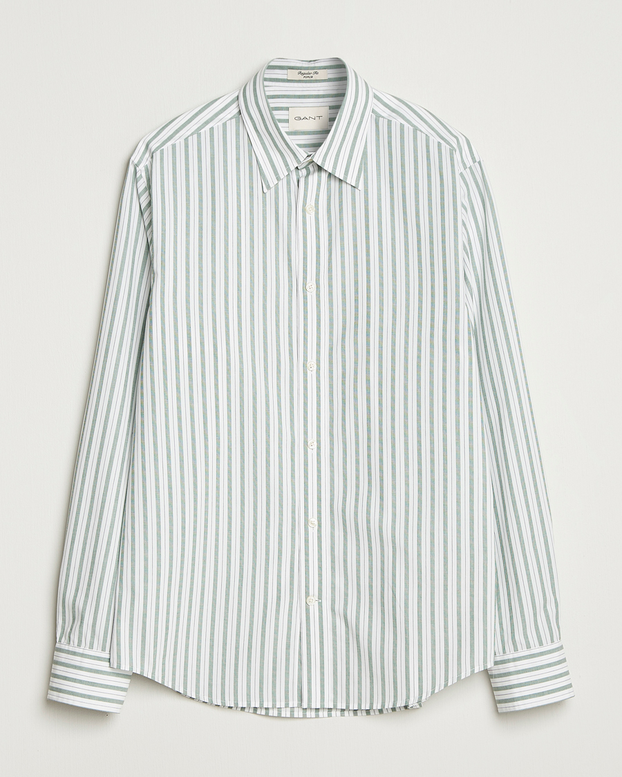 Men | Shirts | GANT | Regular Fit Poplin Striped Shirt Forest Green