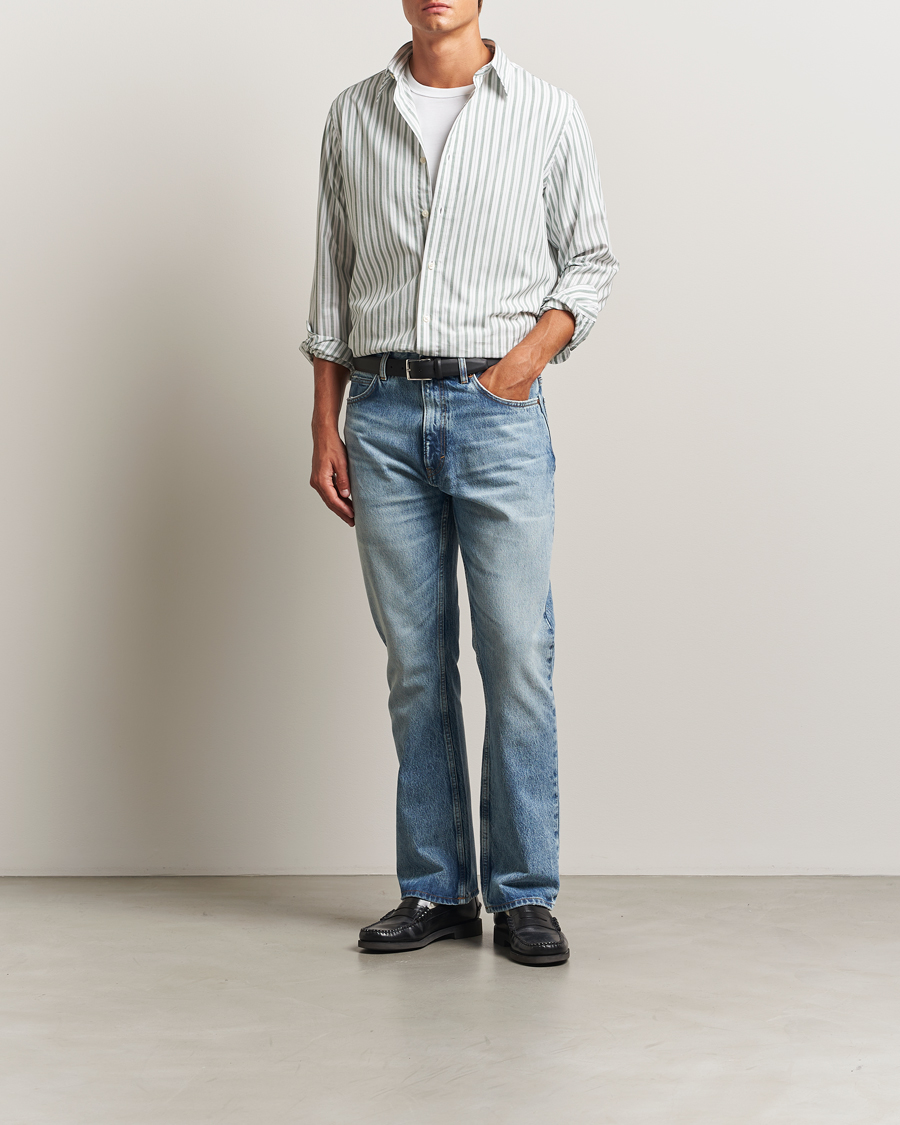 Men | Shirts | GANT | Regular Fit Poplin Striped Shirt Forest Green