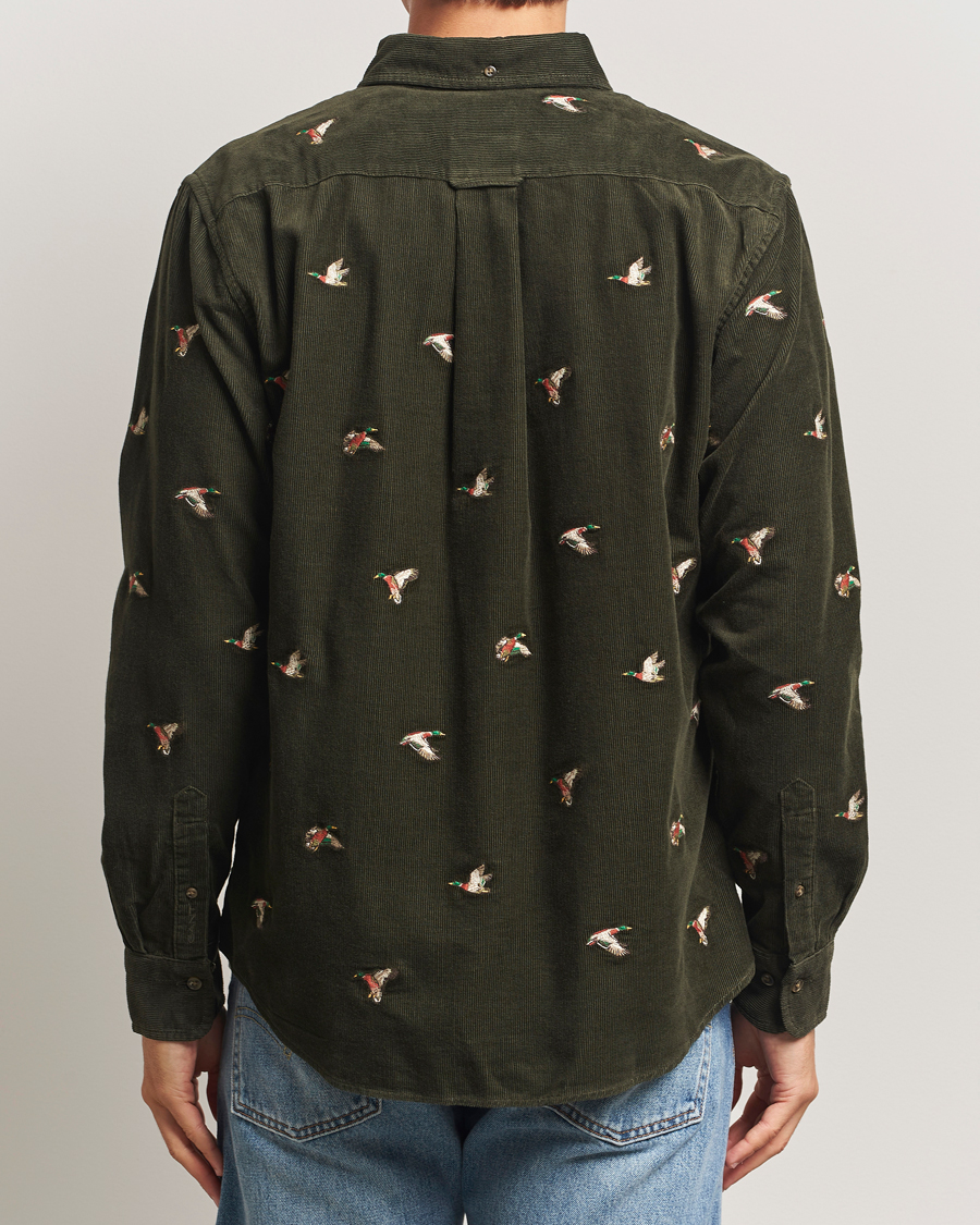 Men | Shirts | GANT | Regular Fit Embroidered Corduroy Shirt Green Lagoon