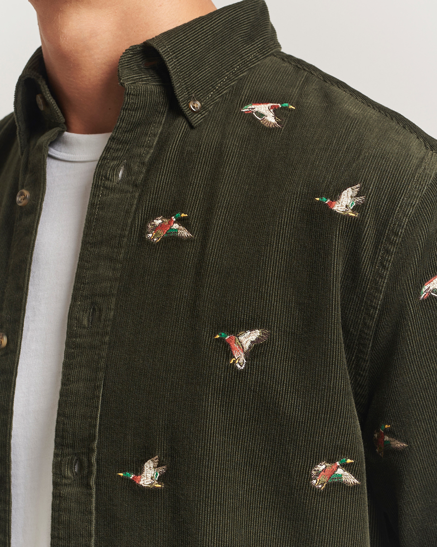 Men | Shirts | GANT | Regular Fit Embroidered Corduroy Shirt Green Lagoon