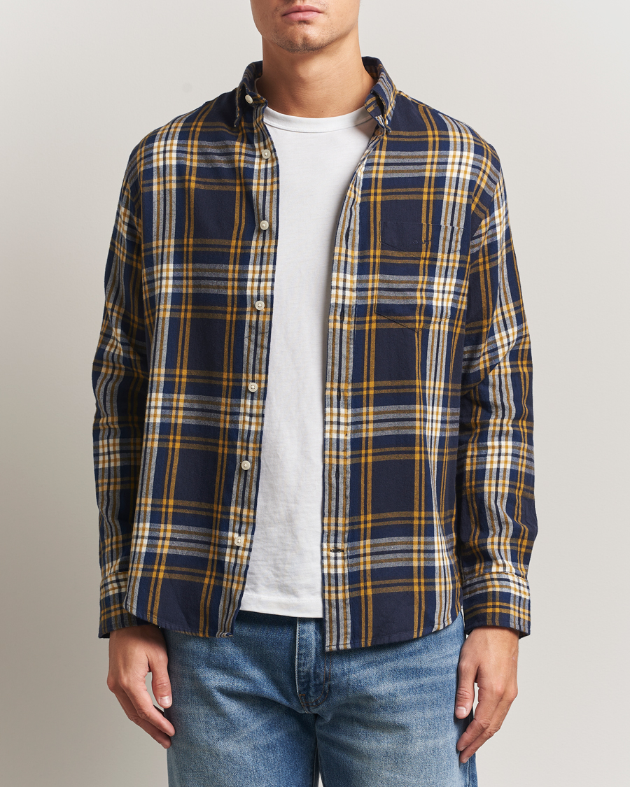 Men | Shirts | GANT | Regular Fit Checked Flannel Shirt Evening Blue