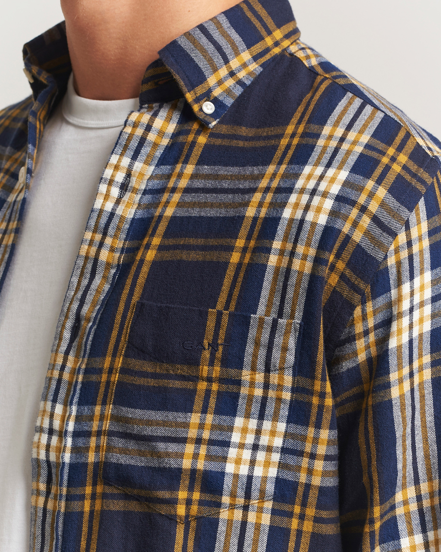 Men | Shirts | GANT | Regular Fit Checked Flannel Shirt Evening Blue