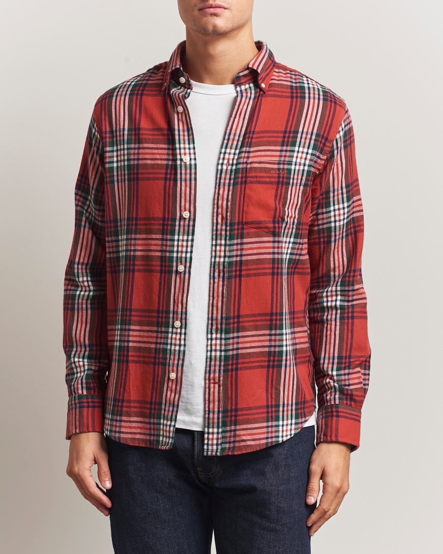 Men | Shirts | GANT | Regular Fit Checked Flannel Shirt Modern Rust