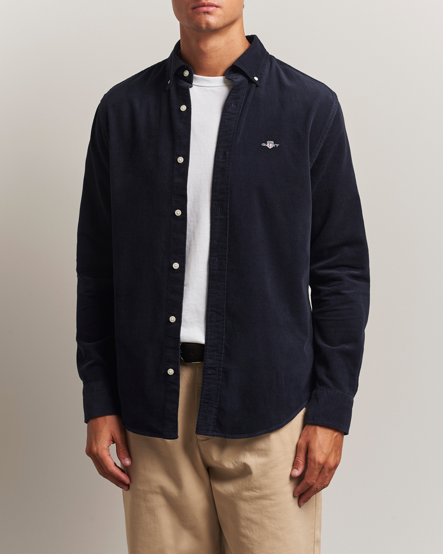 Men | Shirts | GANT | Regular Fit Corduroy Shirt Evening Blue