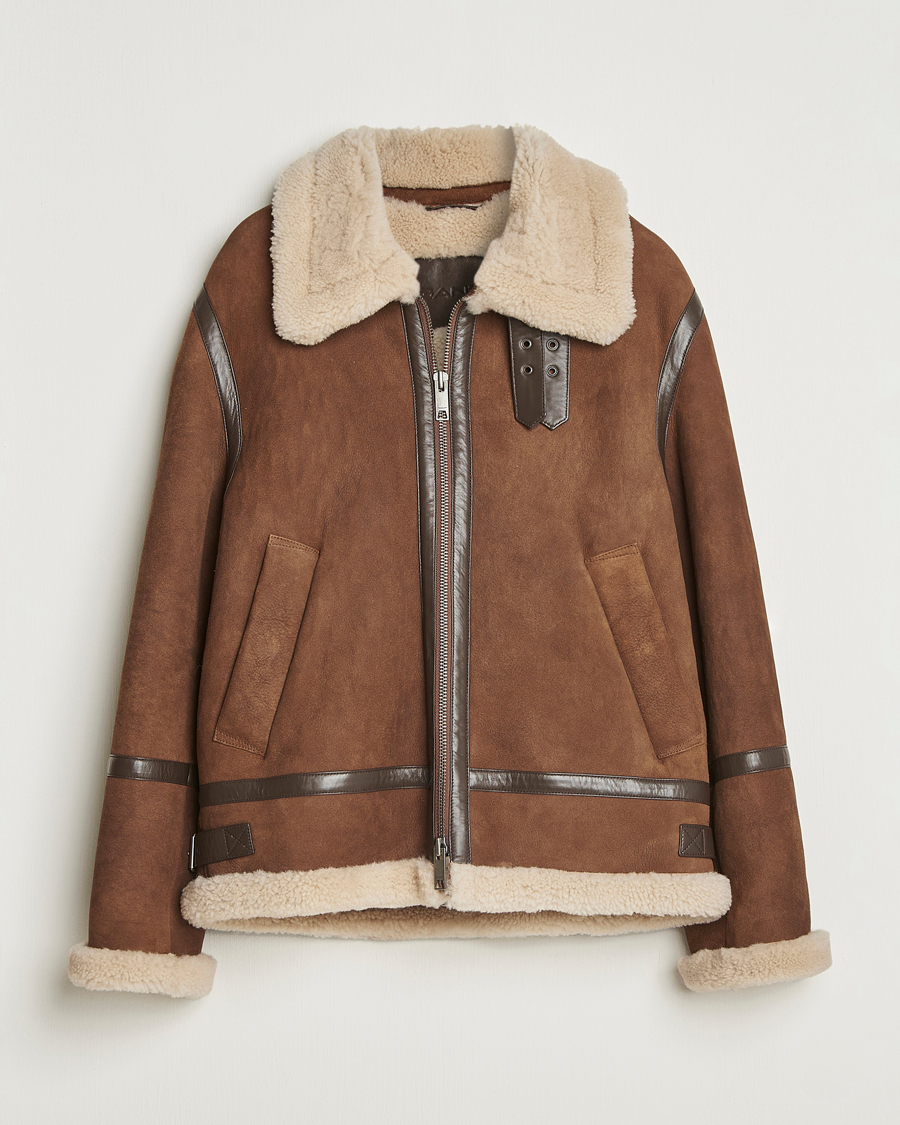 Men | Coats & Jackets | GANT | Suede Shearling Jacket Mahogany Brown