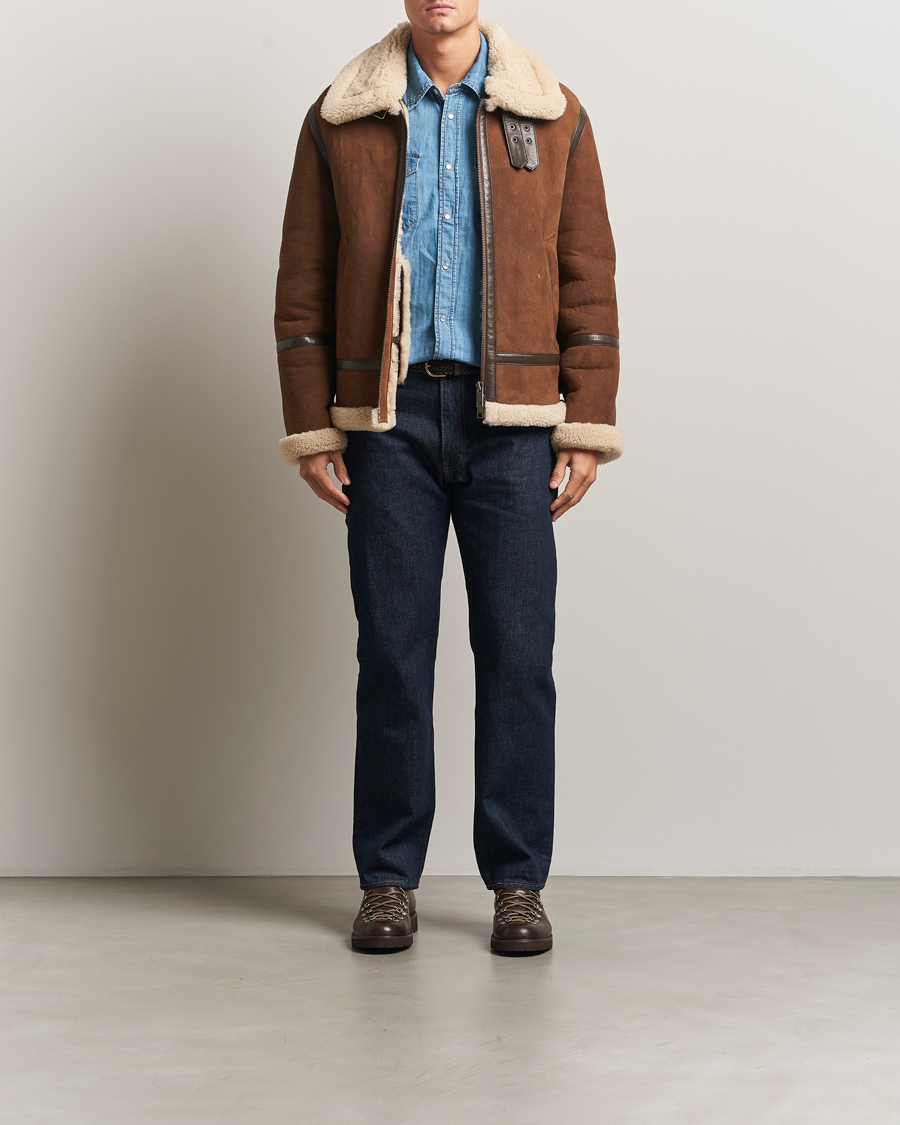 Men | Coats & Jackets | GANT | Suede Shearling Jacket Mahogany Brown