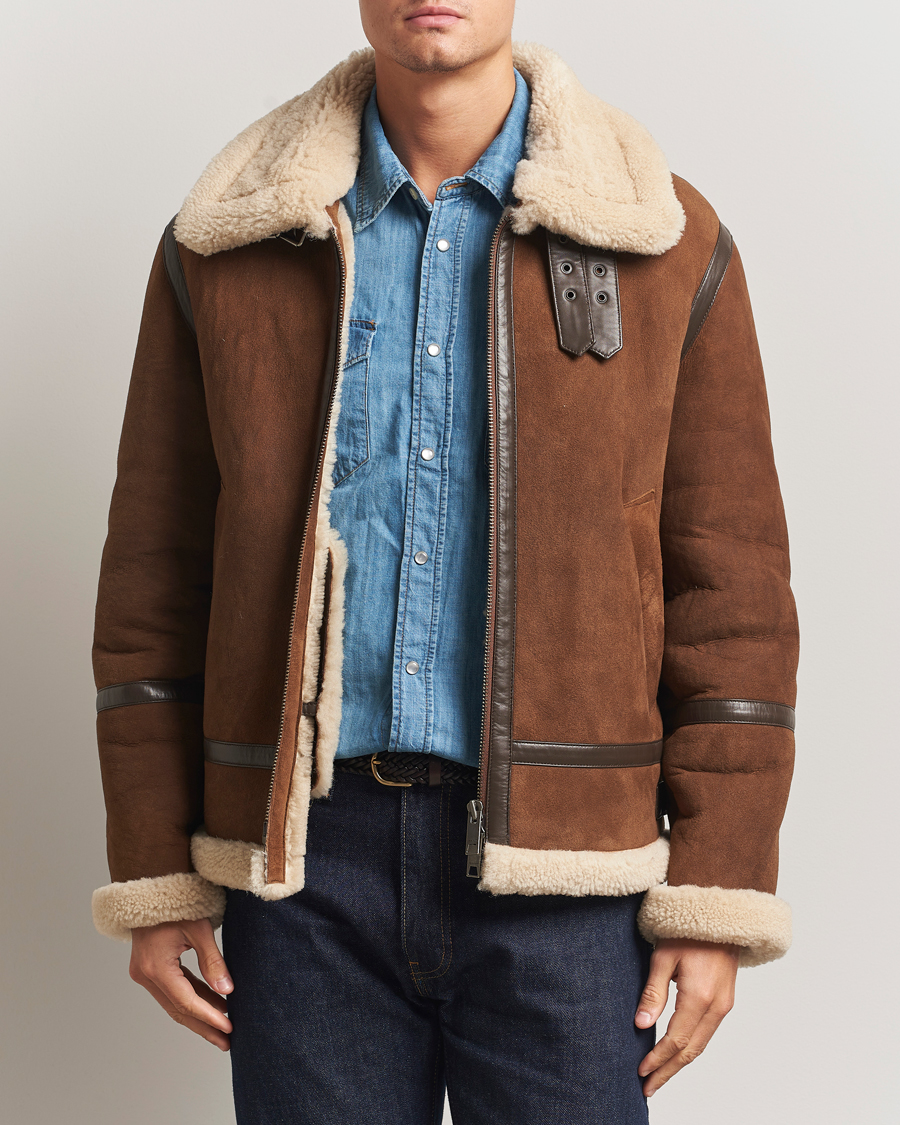 Men | Coats & Jackets | GANT | Suede Shearling Jacket Mahogany Brown