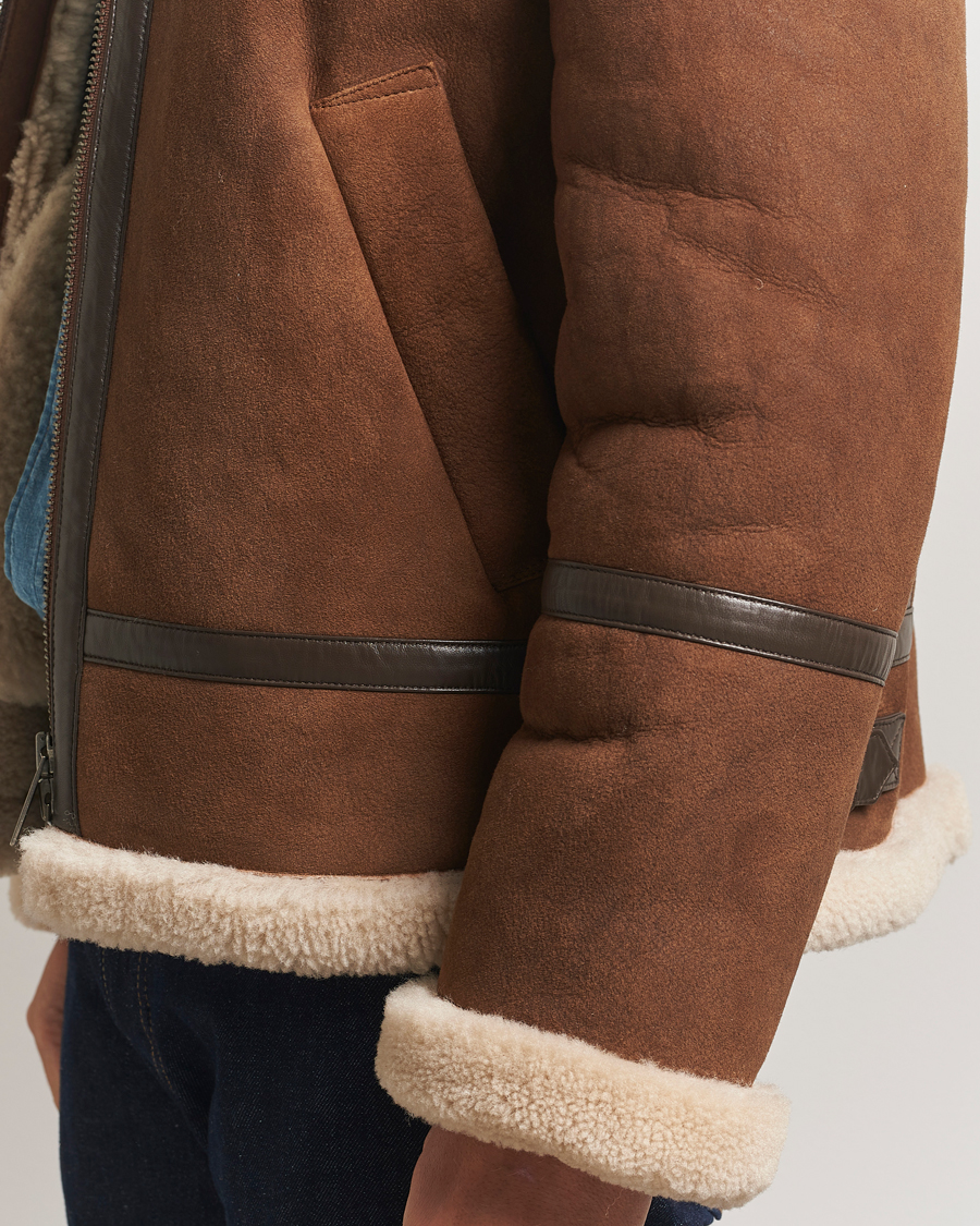 Men | Coats & Jackets | GANT | Suede Shearling Jacket Mahogany Brown