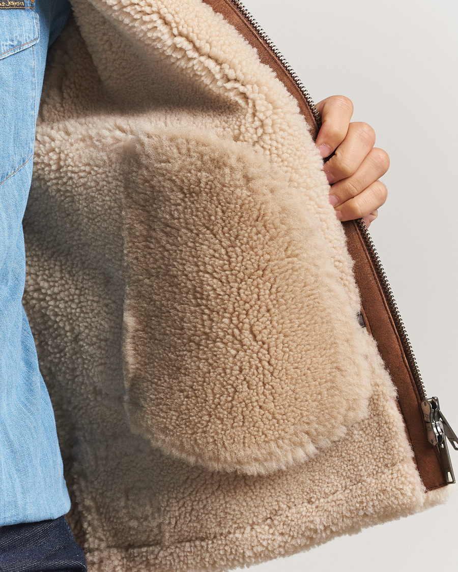 Men | Coats & Jackets | GANT | Suede Shearling Jacket Mahogany Brown