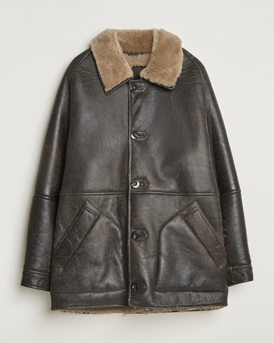 Men | Coats & Jackets | Gant | Worn In Leather Shearling Jacket Deep Brown