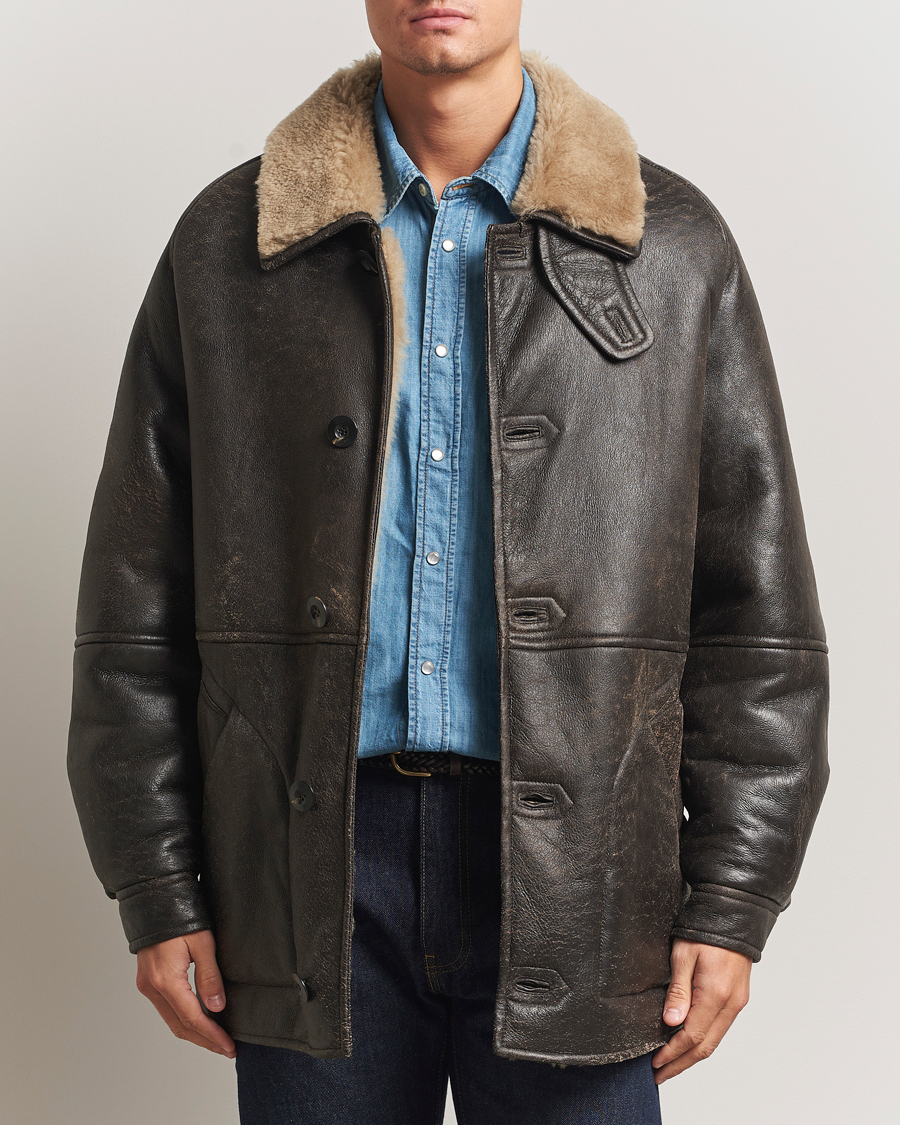 Men | Coats & Jackets | Gant | Worn In Leather Shearling Jacket Deep Brown