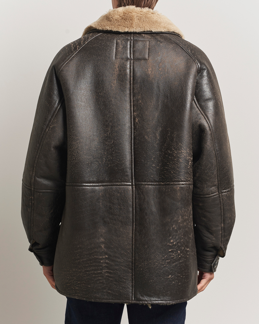 Men | Coats & Jackets | Gant | Worn In Leather Shearling Jacket Deep Brown