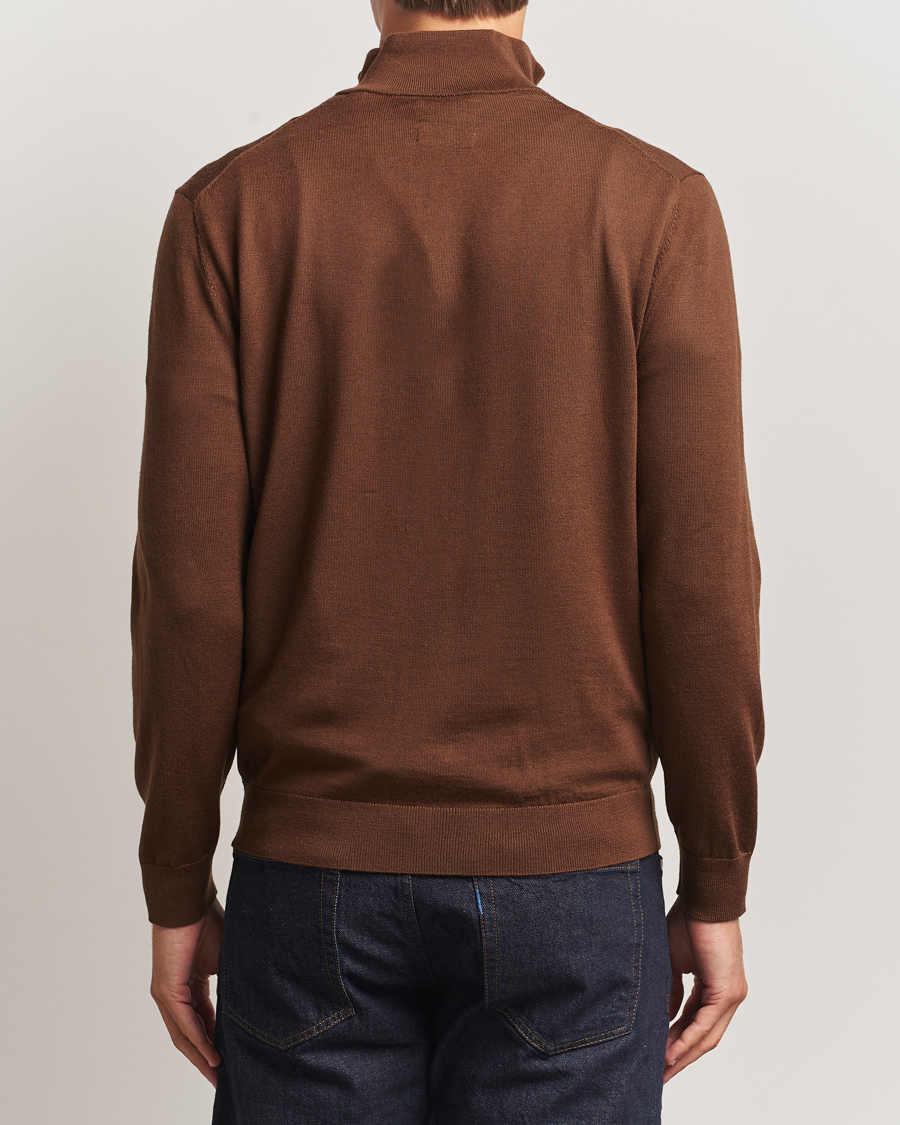 Men | Sweaters & Knitwear | GANT | Extrafine Merino Wool Half Zip Mahogany Brown