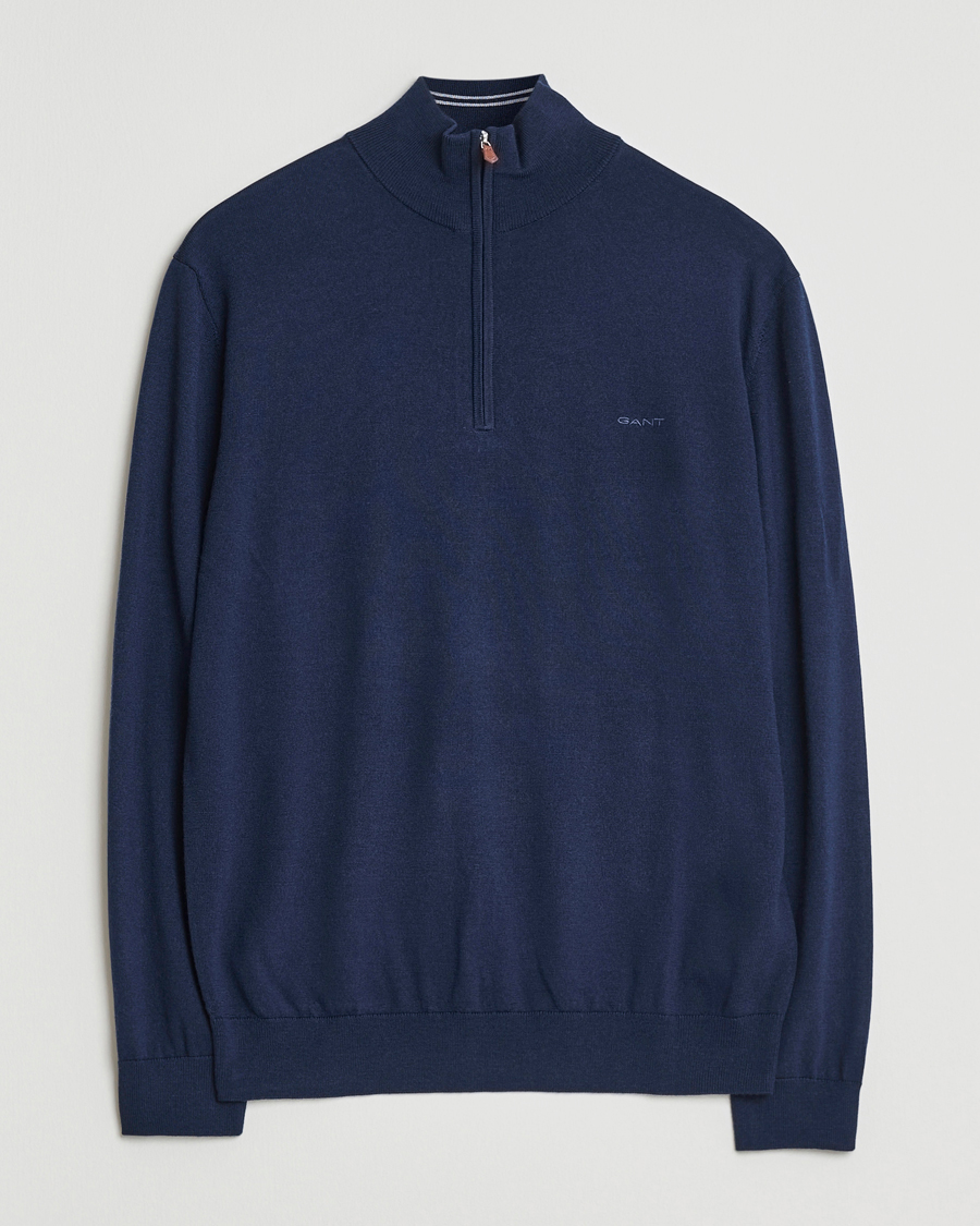 Men | Sweaters & Knitwear | Gant | Extrafine Merino Wool Half Zip Marine