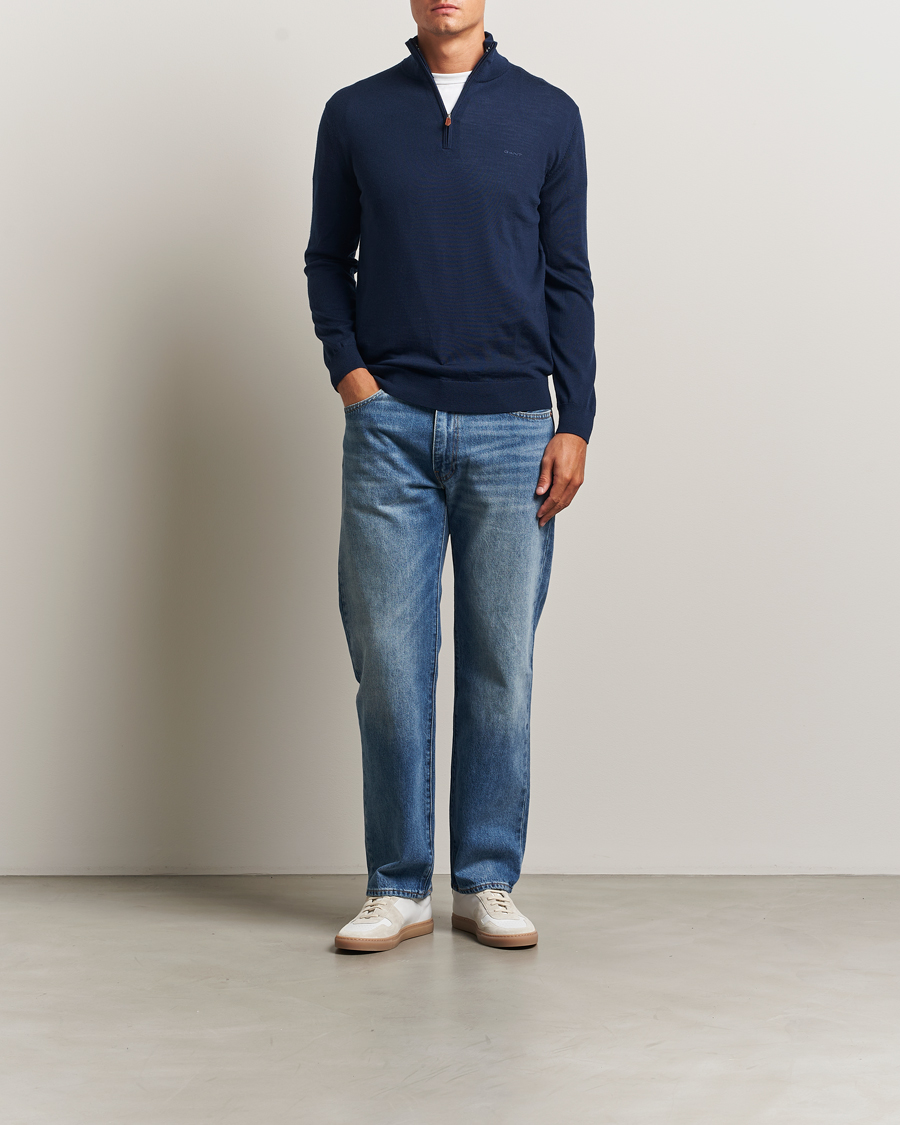 Men | Sweaters & Knitwear | Gant | Extrafine Merino Wool Half Zip Marine