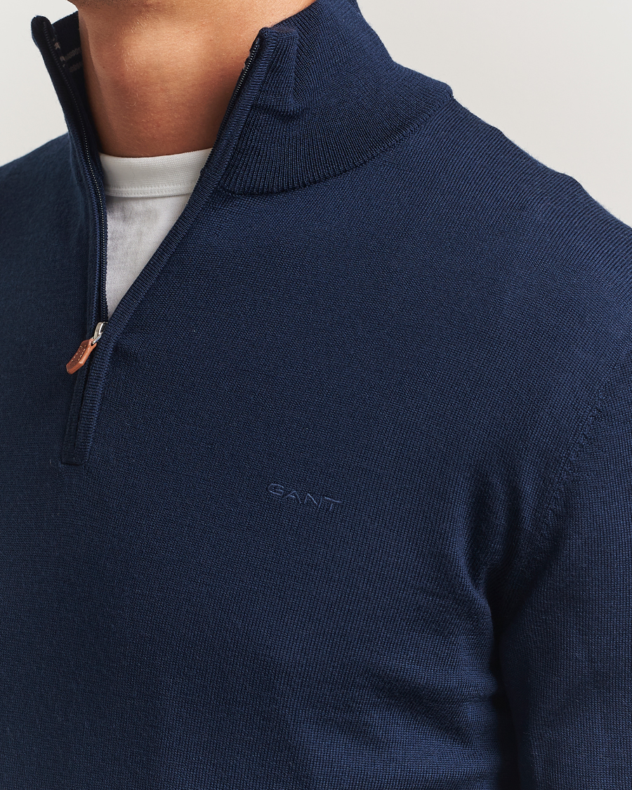 Men | Sweaters & Knitwear | Gant | Extrafine Merino Wool Half Zip Marine