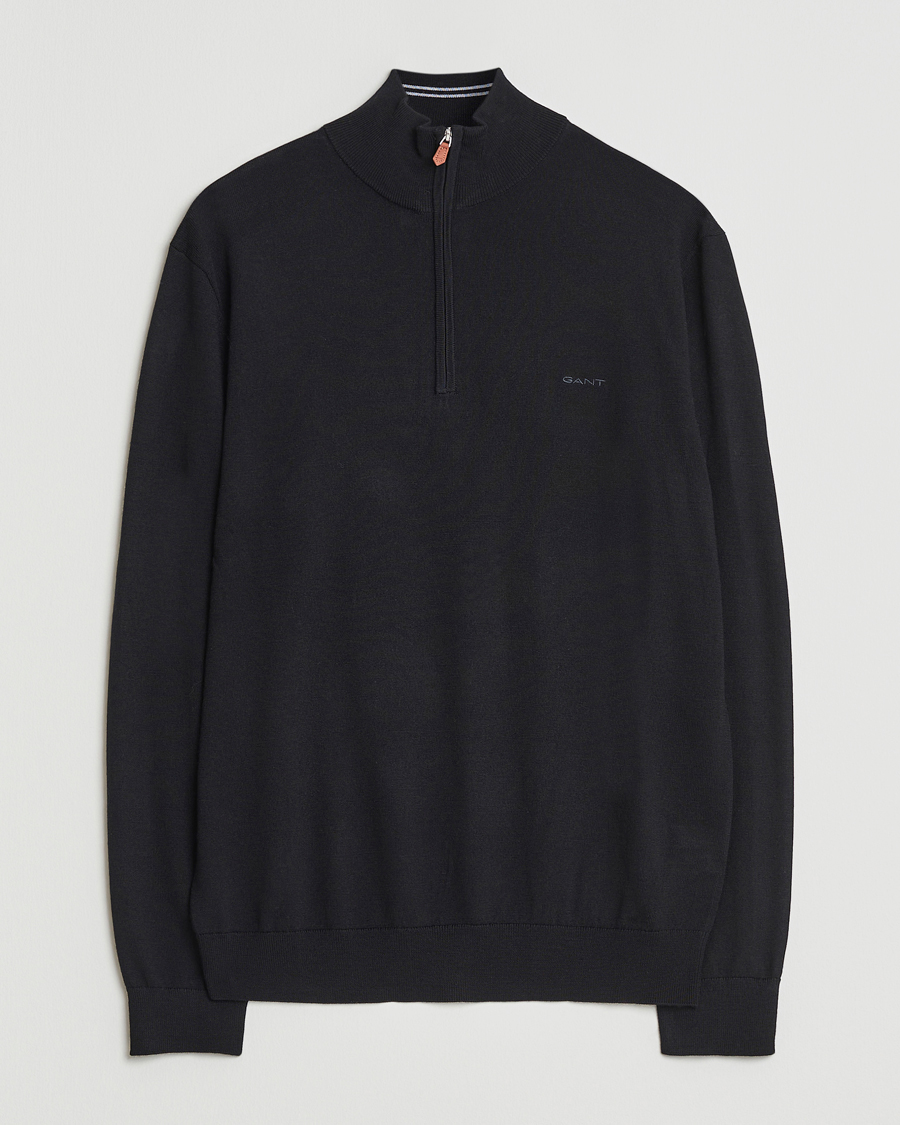 Men | Sweaters & Knitwear | GANT | Extrafine Merino Wool Half Zip Black
