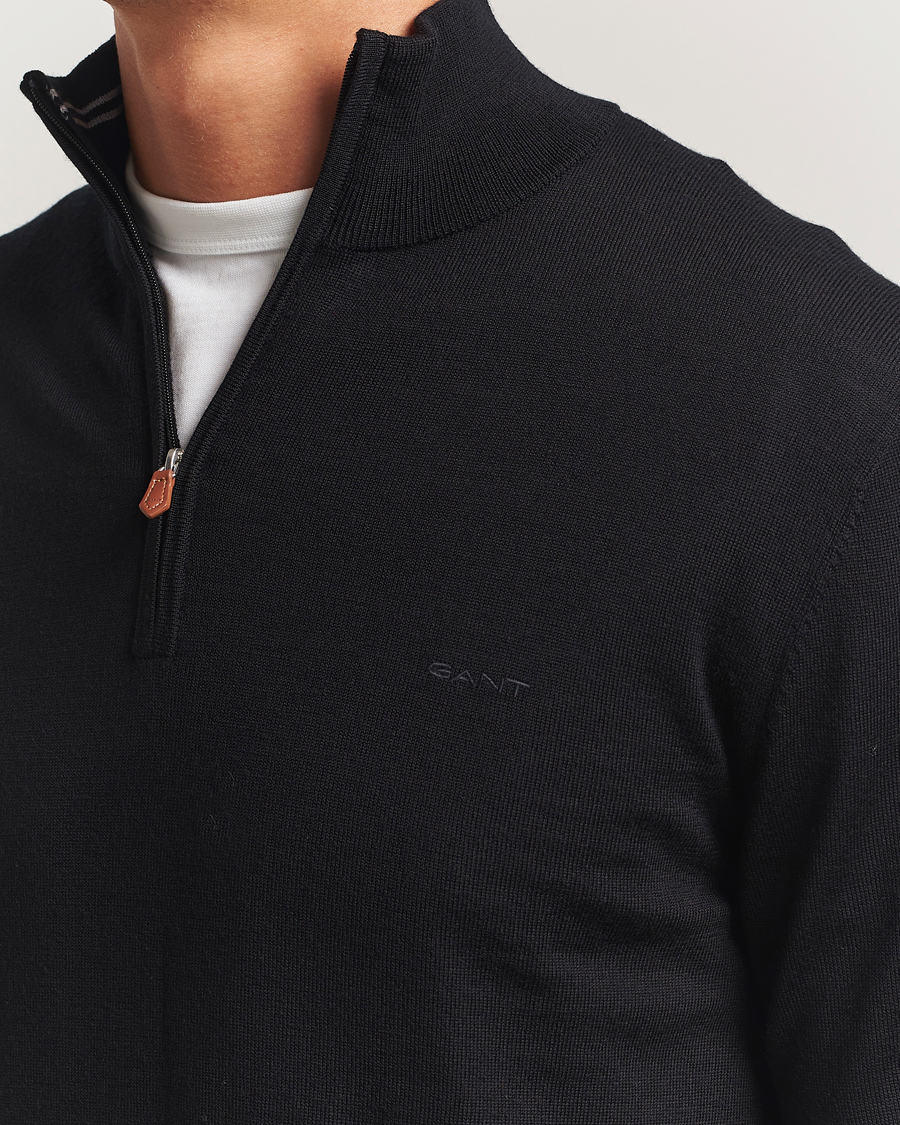 Men | Sweaters & Knitwear | GANT | Extrafine Merino Wool Half Zip Black