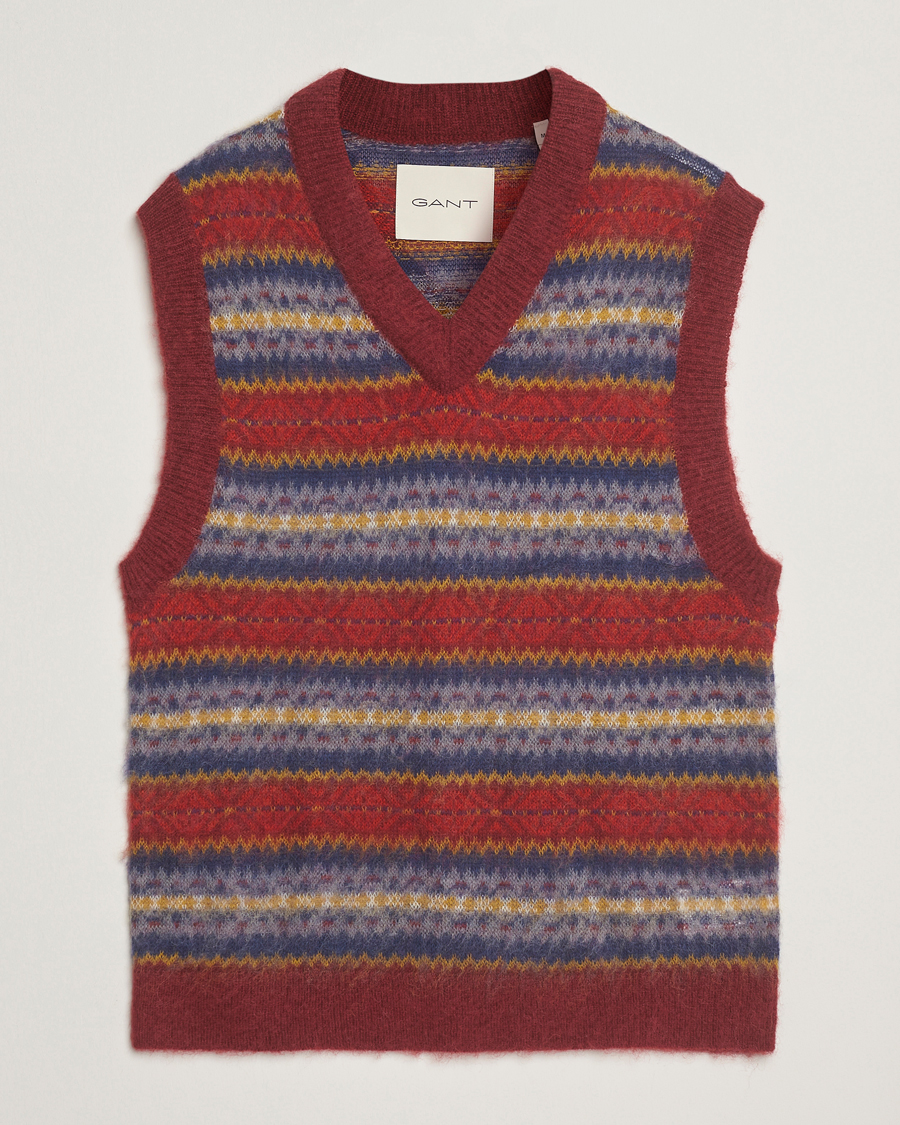 Men | Sweaters & Knitwear | Gant | Brushed Fair Isle Vest Plumped Red