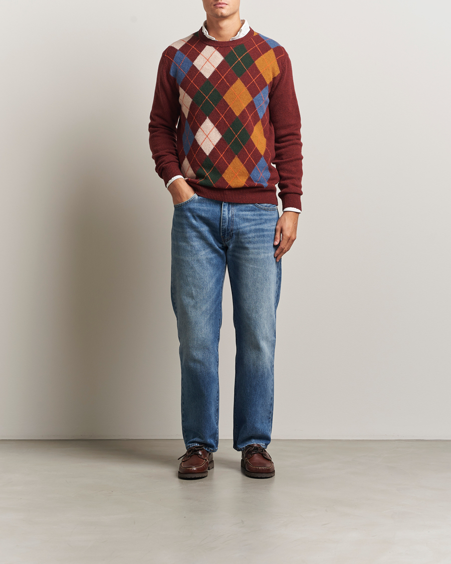 Men | Sweaters & Knitwear | GANT | Lambswool Argyle Knitted Crew Neck Winter Wine