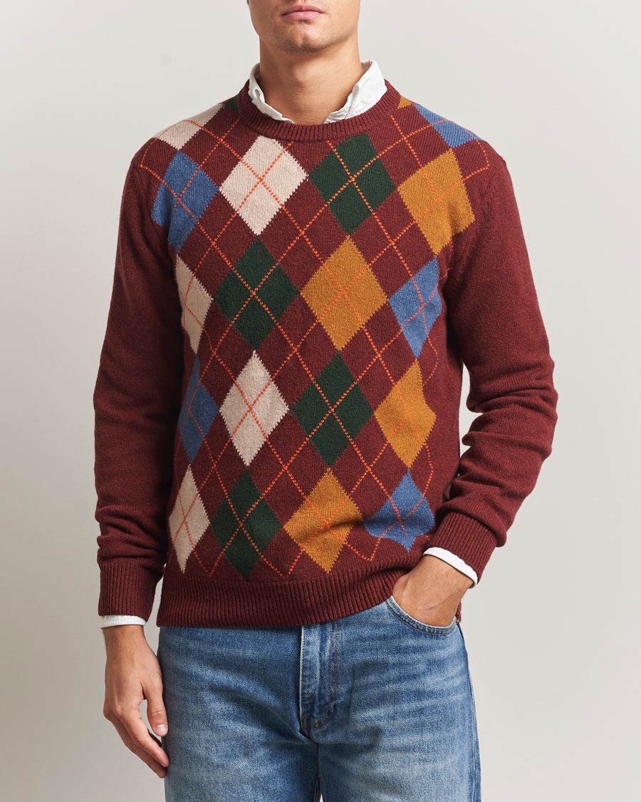 Men | Sweaters & Knitwear | Gant | Lambswool Argyle Knitted Crew Neck Winter Wine