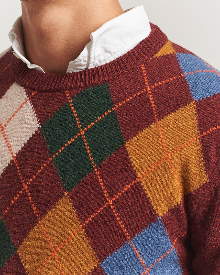 Men | Sweaters & Knitwear | GANT | Lambswool Argyle Knitted Crew Neck Winter Wine
