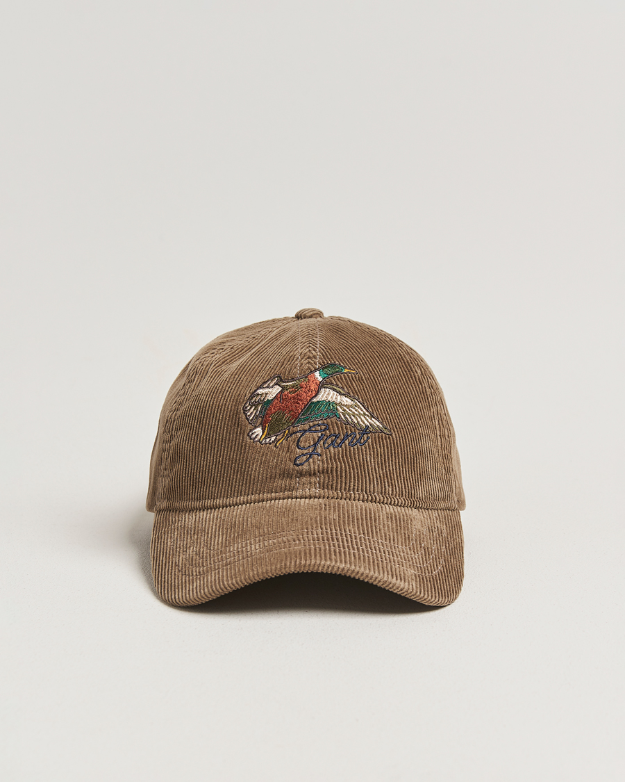 Men | Hats & Caps | GANT | Graphic Embroidered Washed Cord Cap Taupe Beige