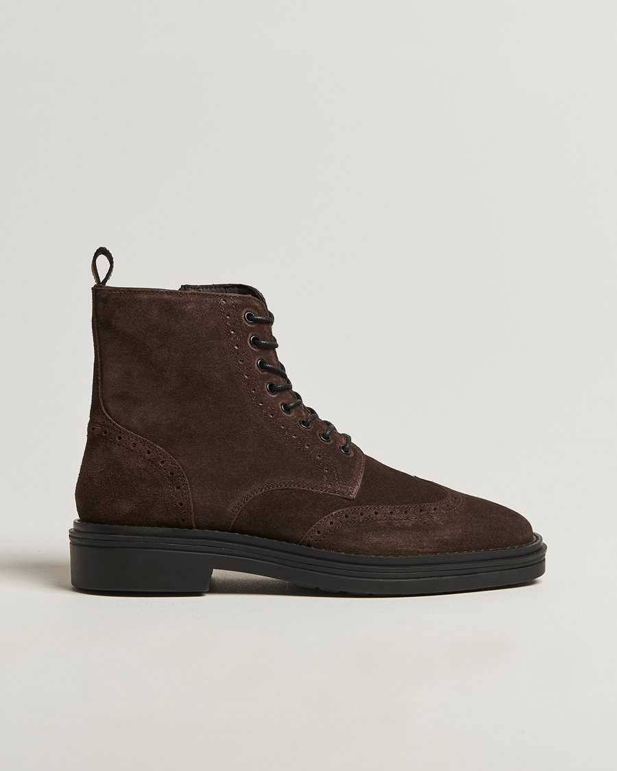 Men | Boots | GANT | Boggar Suede Brouge Boot Espresso Brown