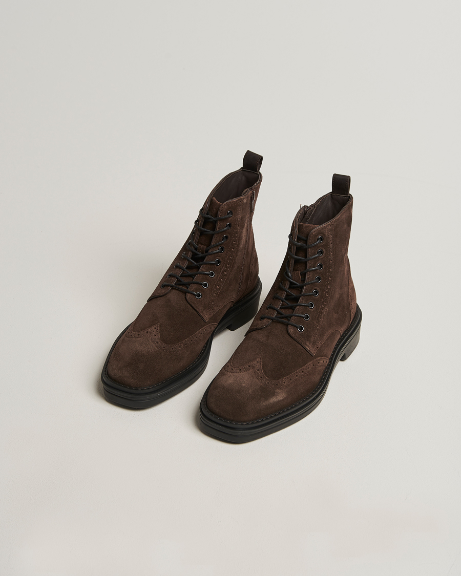 Men | Boots | GANT | Boggar Suede Brouge Boot Espresso Brown