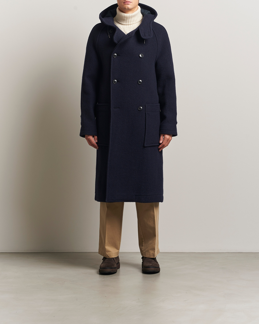Men | Coats & Jackets | Gloverall | Raglan Wool Coat Navy