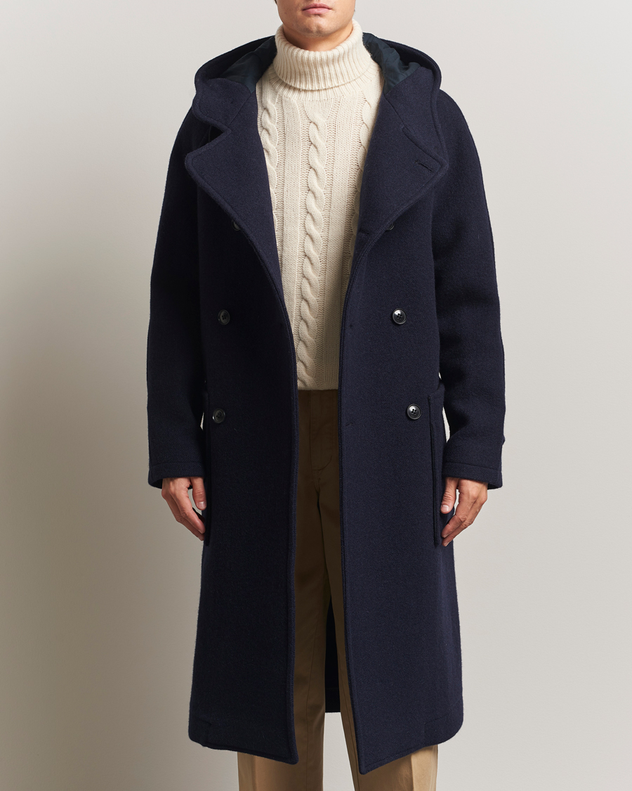 Men | Coats & Jackets | Gloverall | Raglan Wool Coat Navy