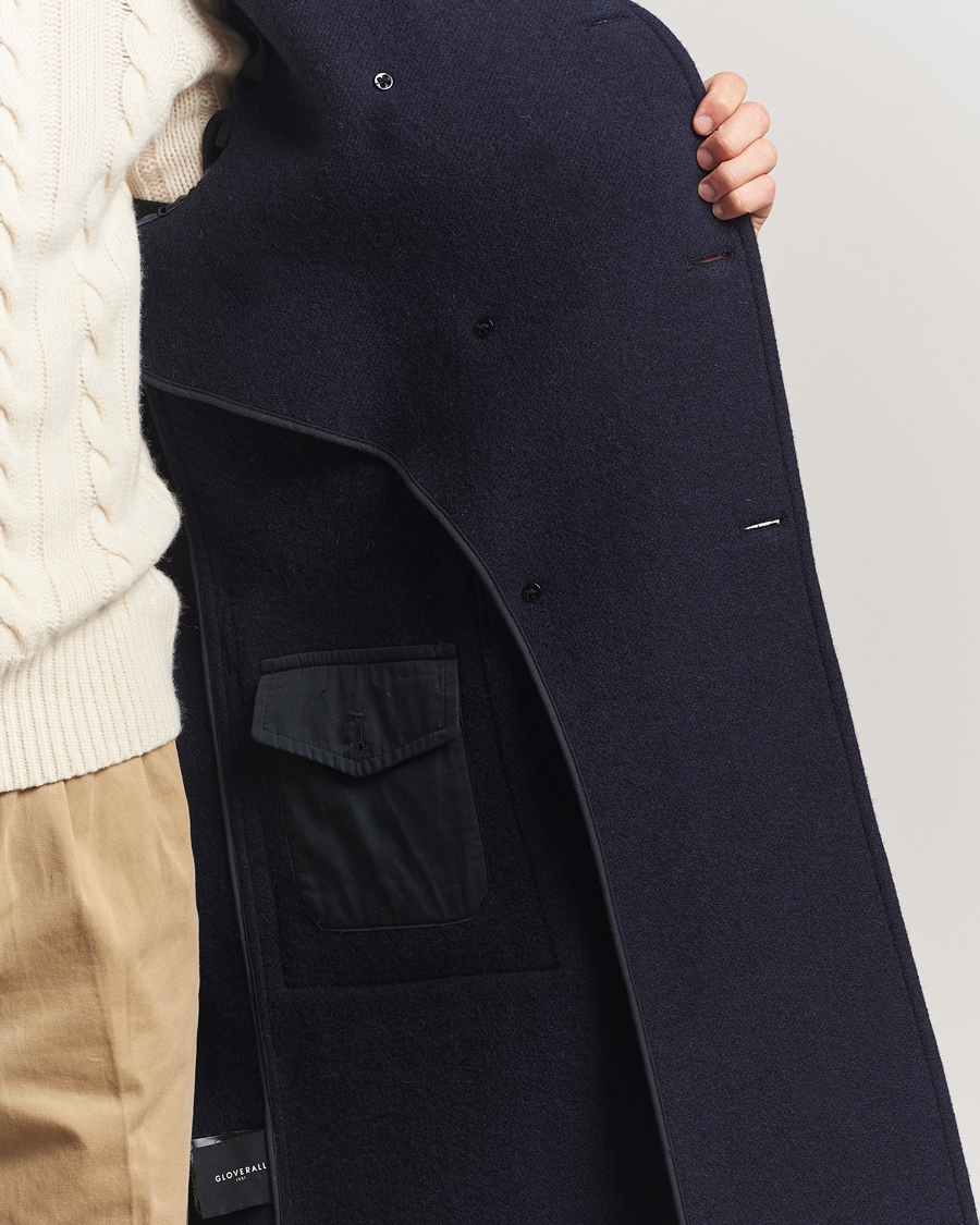 Men | Coats & Jackets | Gloverall | Raglan Wool Coat Navy