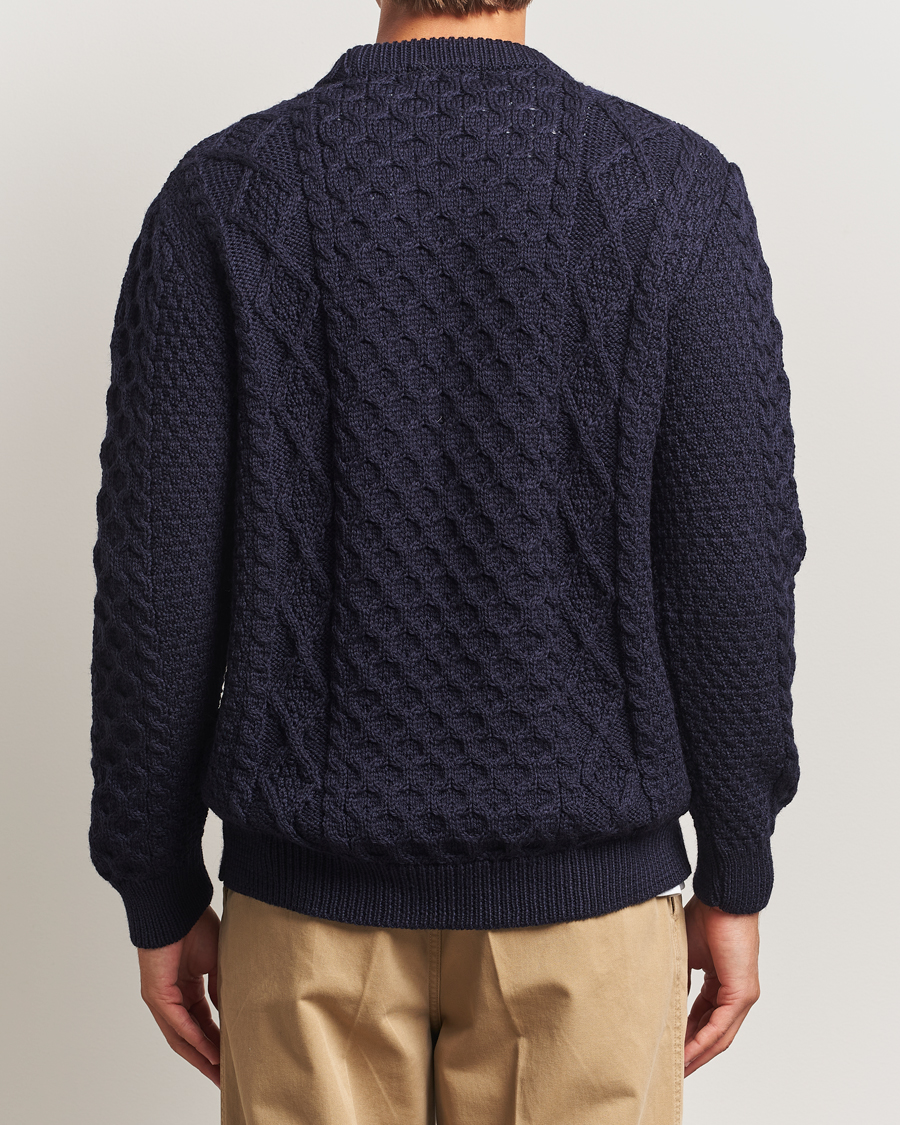 Men | Sweaters & Knitwear | Gloverall | Aran Wool Knitted Sweater Navy