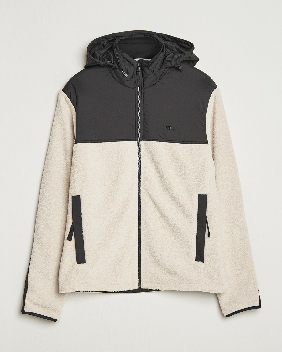 Men | Sweaters & Knitwear | J.Lindeberg | Provo Pile Hooded Full Zip Moonbeam
