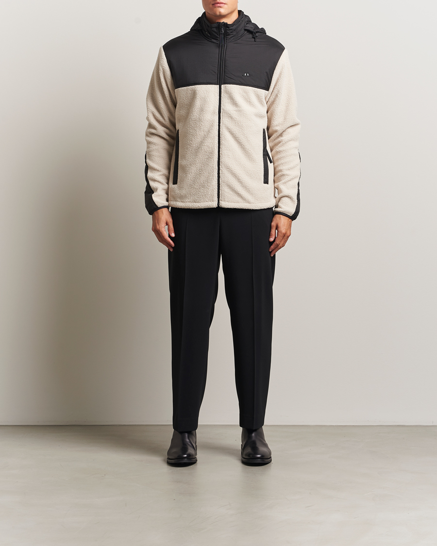 Men | Sweaters & Knitwear | J.Lindeberg | Provo Pile Hooded Full Zip Moonbeam
