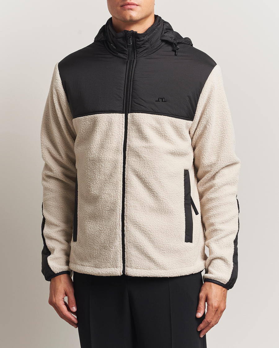 Men | Sweaters & Knitwear | J.Lindeberg | Provo Pile Hooded Full Zip Moonbeam