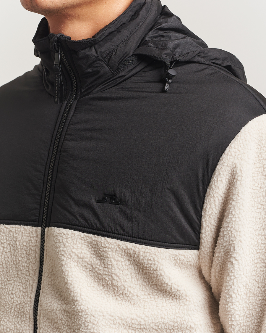 Men | Sweaters & Knitwear | J.Lindeberg | Provo Pile Hooded Full Zip Moonbeam