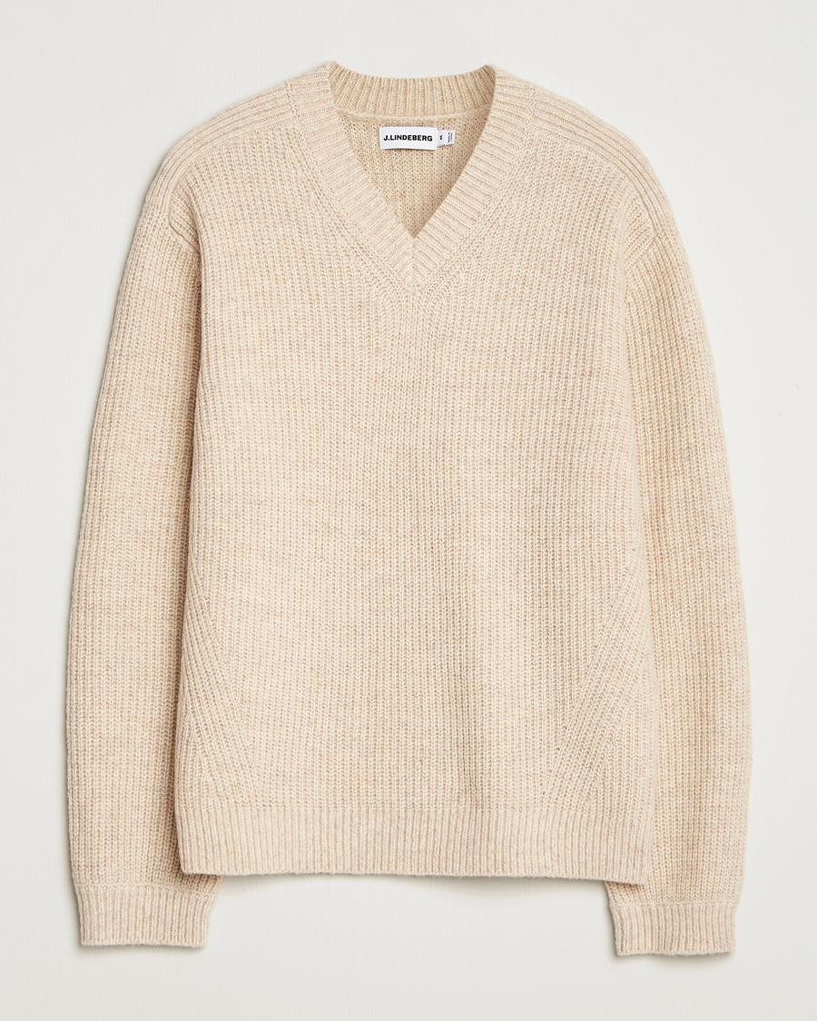 Men | Sweaters & Knitwear | J.Lindeberg | Vitor Wool Heavy Knitted V-Neck Moonbeam Melange