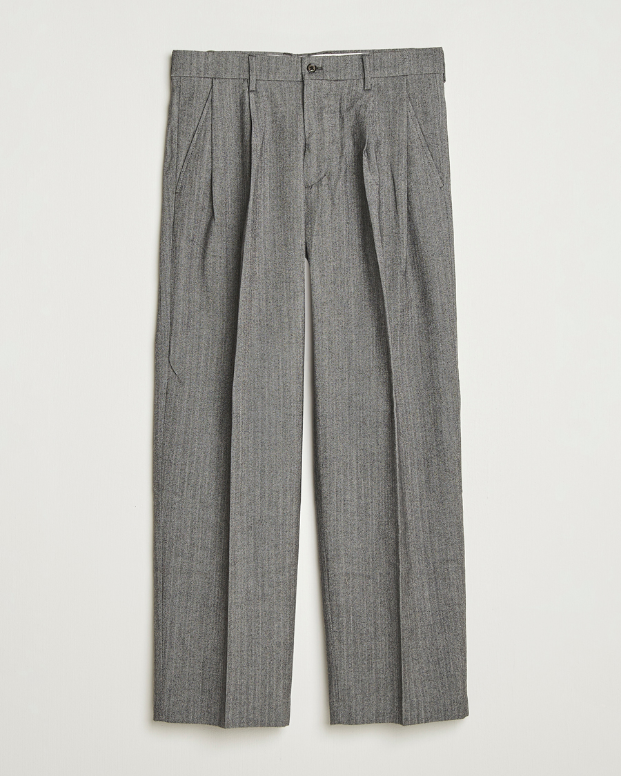 Men | Trousers | NN07 | Justin Double Pleated Herringbone Trousers Grey